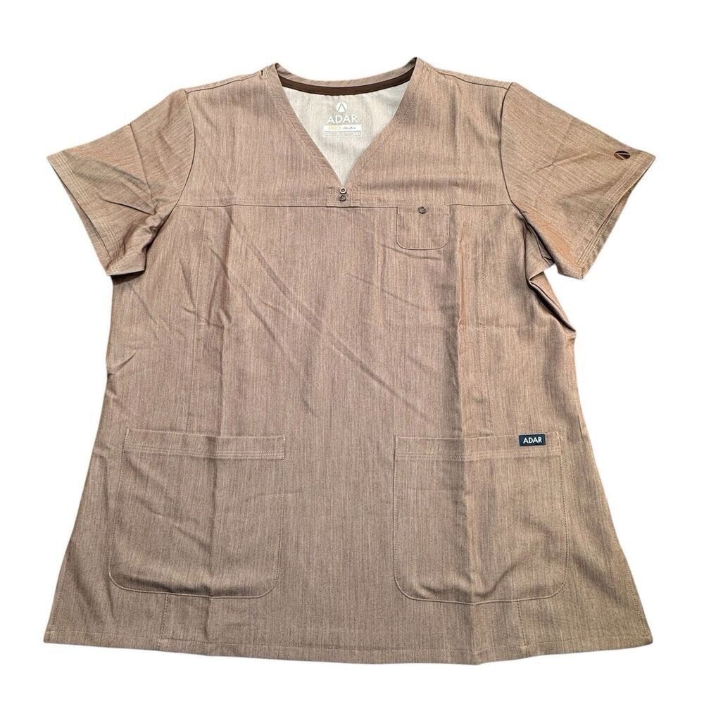 ADAR Sz XXL Pro Heather Women's Earthy Taupe Rose Brown ColorScrub Top Shirt EUC